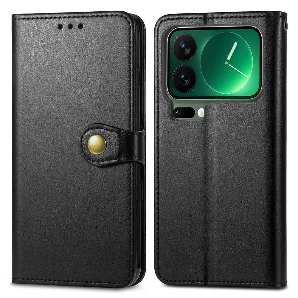 For Xiaomi 17 Pro Case Wallet Stand Leather Phone Cover with Wrist Strap - Black