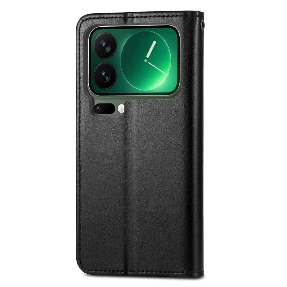 For Xiaomi 17 Pro Case Wallet Stand Leather Phone Cover with Wrist Strap - Black