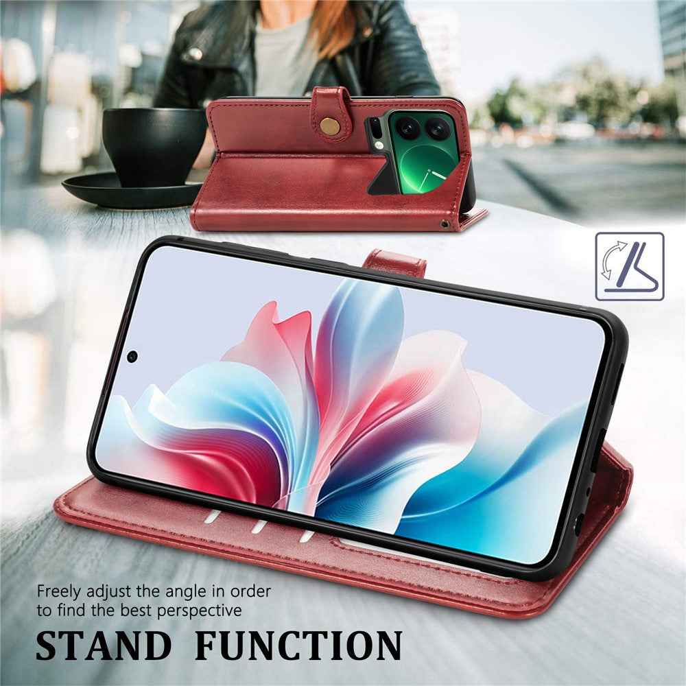For Xiaomi 17 Pro Case Wallet Stand Leather Phone Cover with Wrist Strap - Red