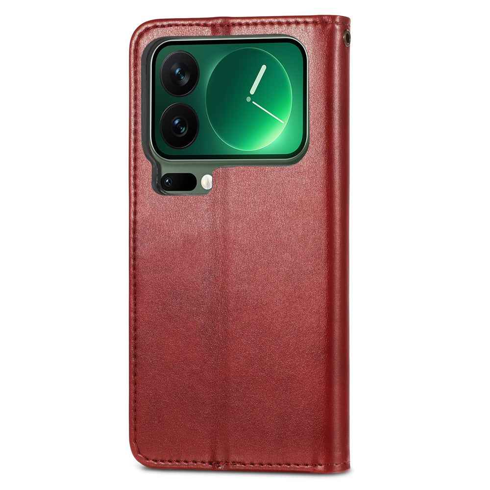 For Xiaomi 17 Pro Case Wallet Stand Leather Phone Cover with Wrist Strap - Red