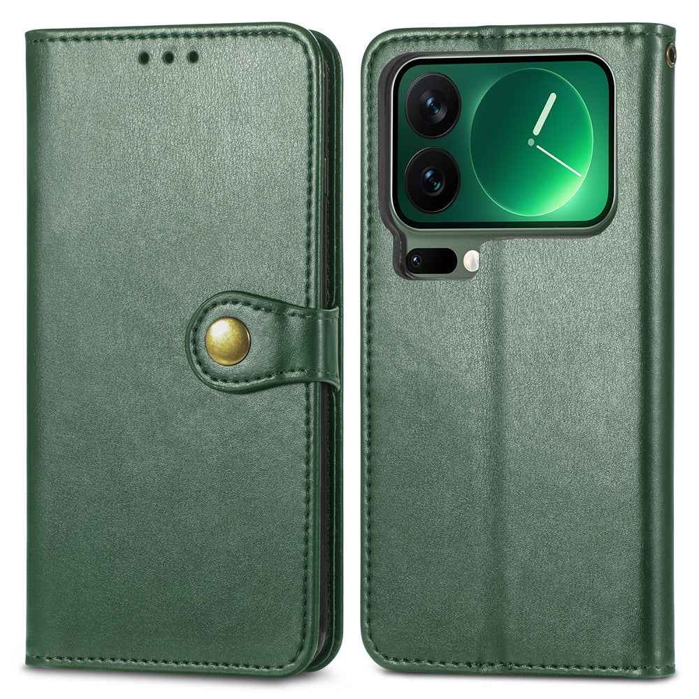 For Xiaomi 17 Pro Case Wallet Stand Leather Phone Cover with Wrist Strap - Green