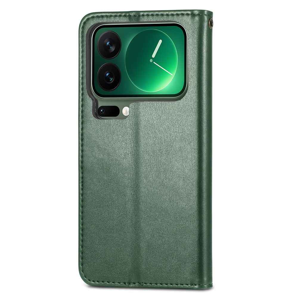 For Xiaomi 17 Pro Case Wallet Stand Leather Phone Cover with Wrist Strap - Green