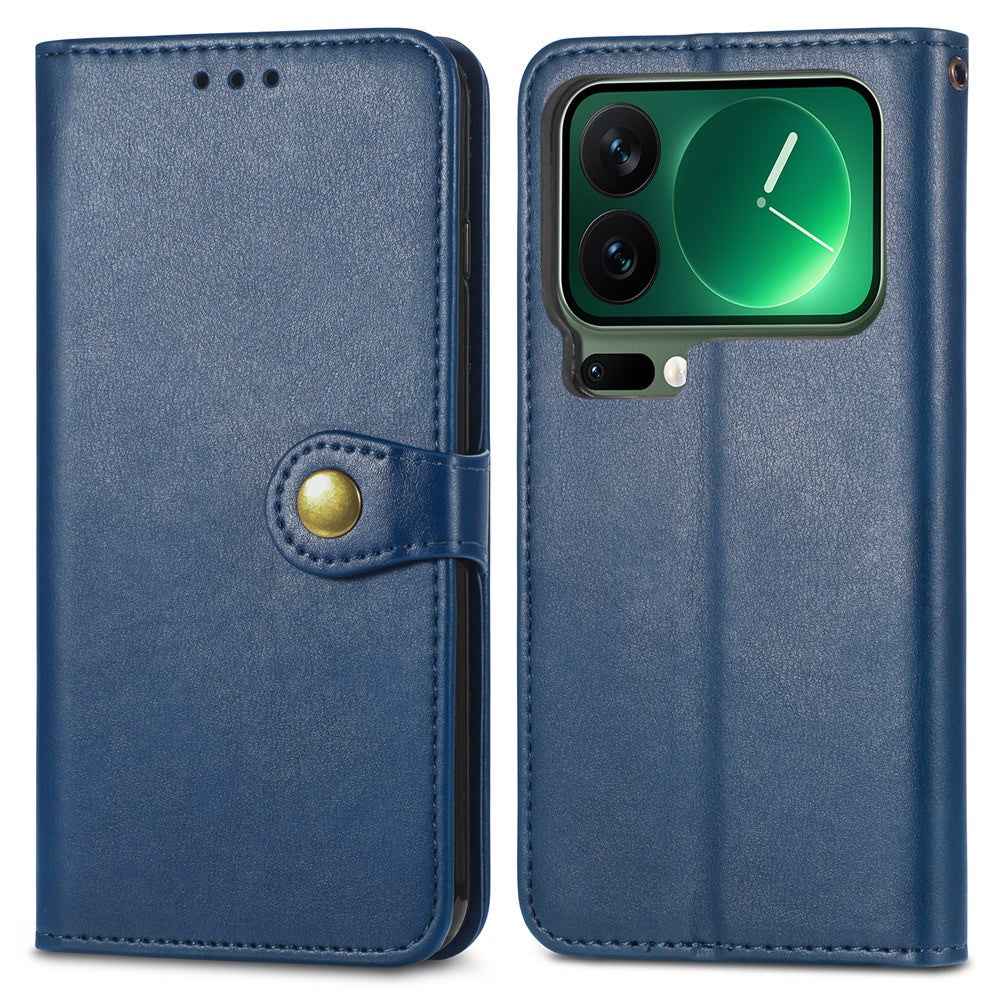 For Xiaomi 17 Pro Case Wallet Stand Leather Phone Cover with Wrist Strap - Blue