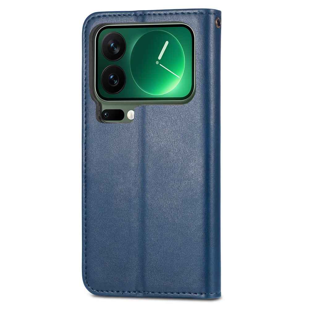 For Xiaomi 17 Pro Case Wallet Stand Leather Phone Cover with Wrist Strap - Blue