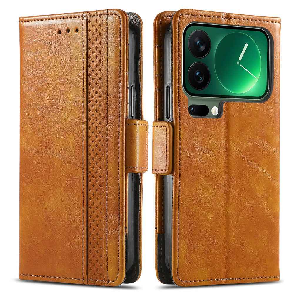 CASENEO For Xiaomi 17 Pro Phone Case PU Leather Cover Stand with RFID Blocking Wallet - Light Brown
