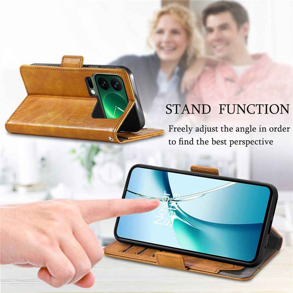 CASENEO For Xiaomi 17 Pro Phone Case PU Leather Cover Stand with RFID Blocking Wallet - Light Brown