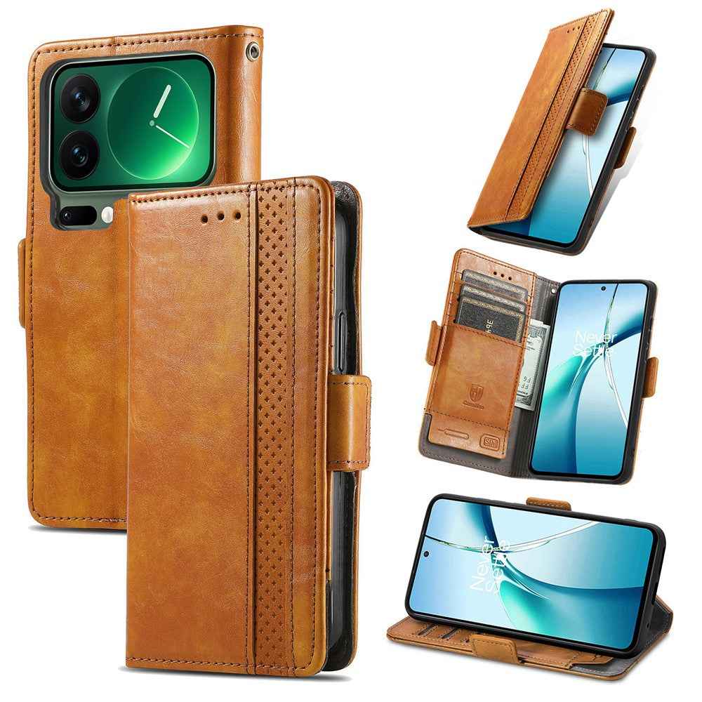 CASENEO For Xiaomi 17 Pro Phone Case PU Leather Cover Stand with RFID Blocking Wallet - Light Brown