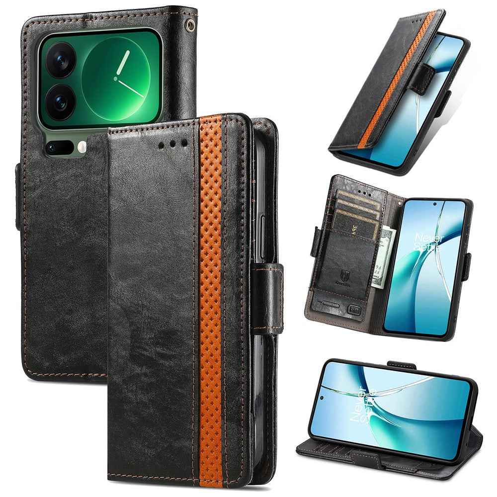 CASENEO For Xiaomi 17 Pro Phone Case PU Leather Cover Stand with RFID Blocking Wallet - Black