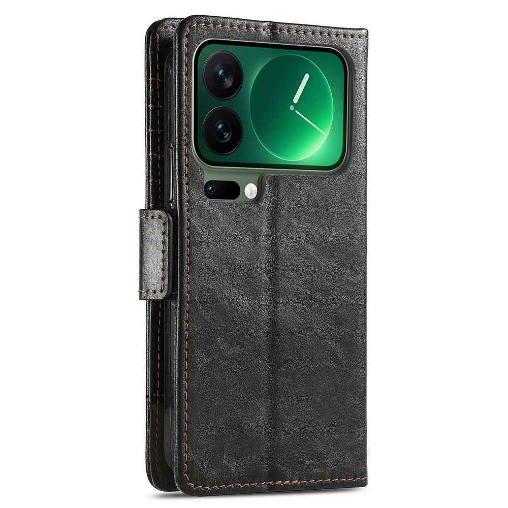 CASENEO For Xiaomi 17 Pro Phone Case PU Leather Cover Stand with RFID Blocking Wallet - Black