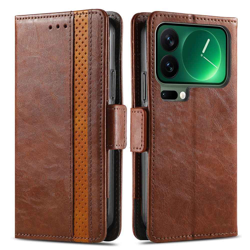 CASENEO For Xiaomi 17 Pro Phone Case PU Leather Cover Stand with RFID Blocking Wallet - Dark Brown