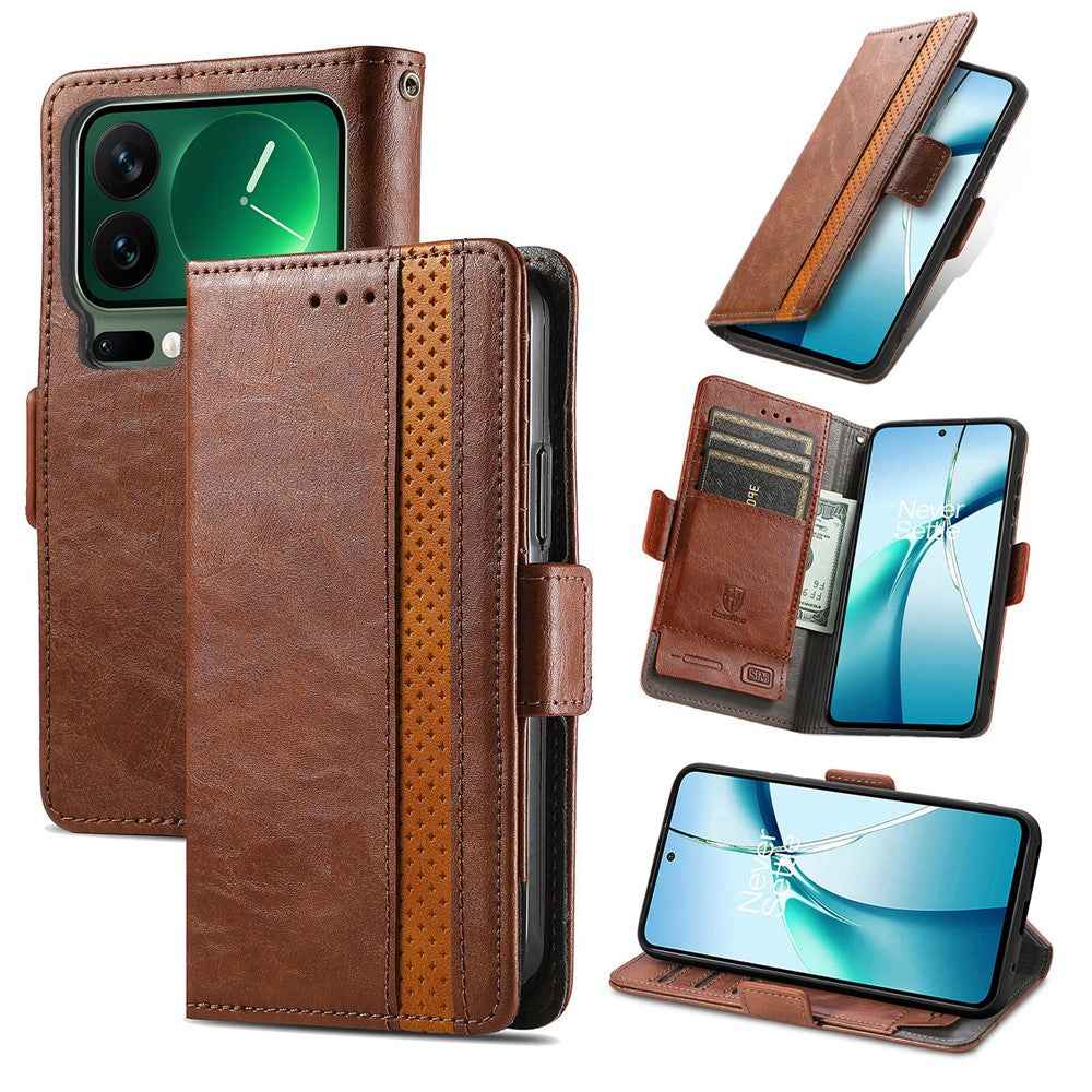 CASENEO For Xiaomi 17 Pro Phone Case PU Leather Cover Stand with RFID Blocking Wallet - Dark Brown