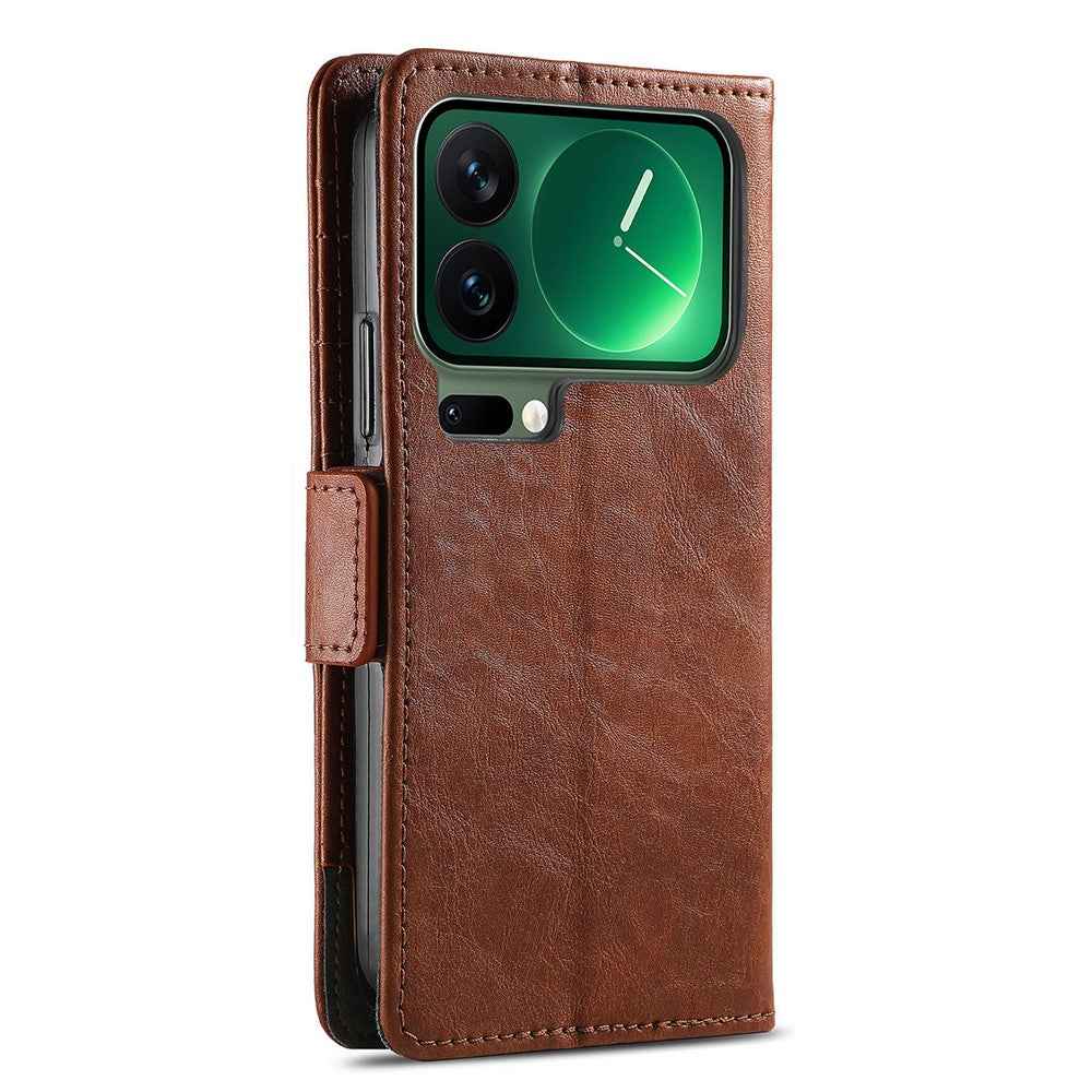 CASENEO For Xiaomi 17 Pro Phone Case PU Leather Cover Stand with RFID Blocking Wallet - Dark Brown