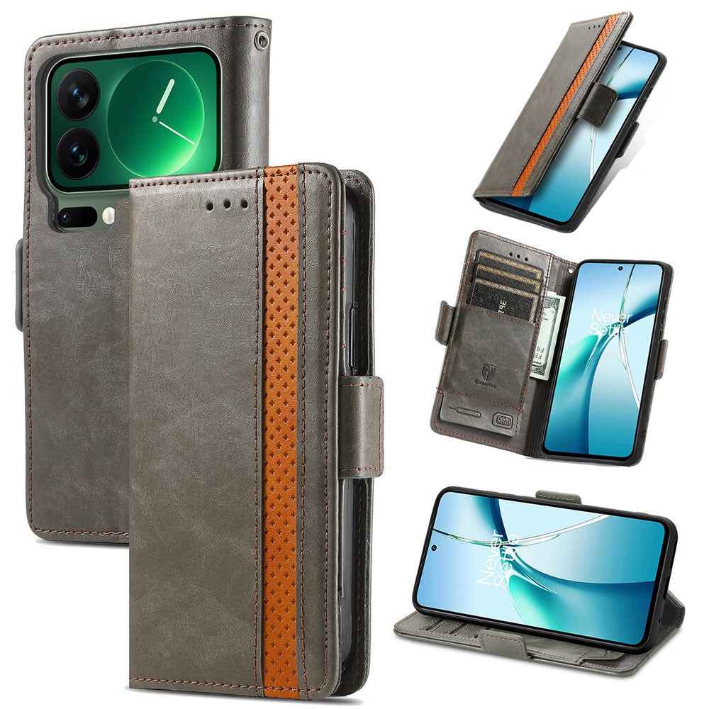CASENEO For Xiaomi 17 Pro Phone Case PU Leather Cover Stand with RFID Blocking Wallet - Grey