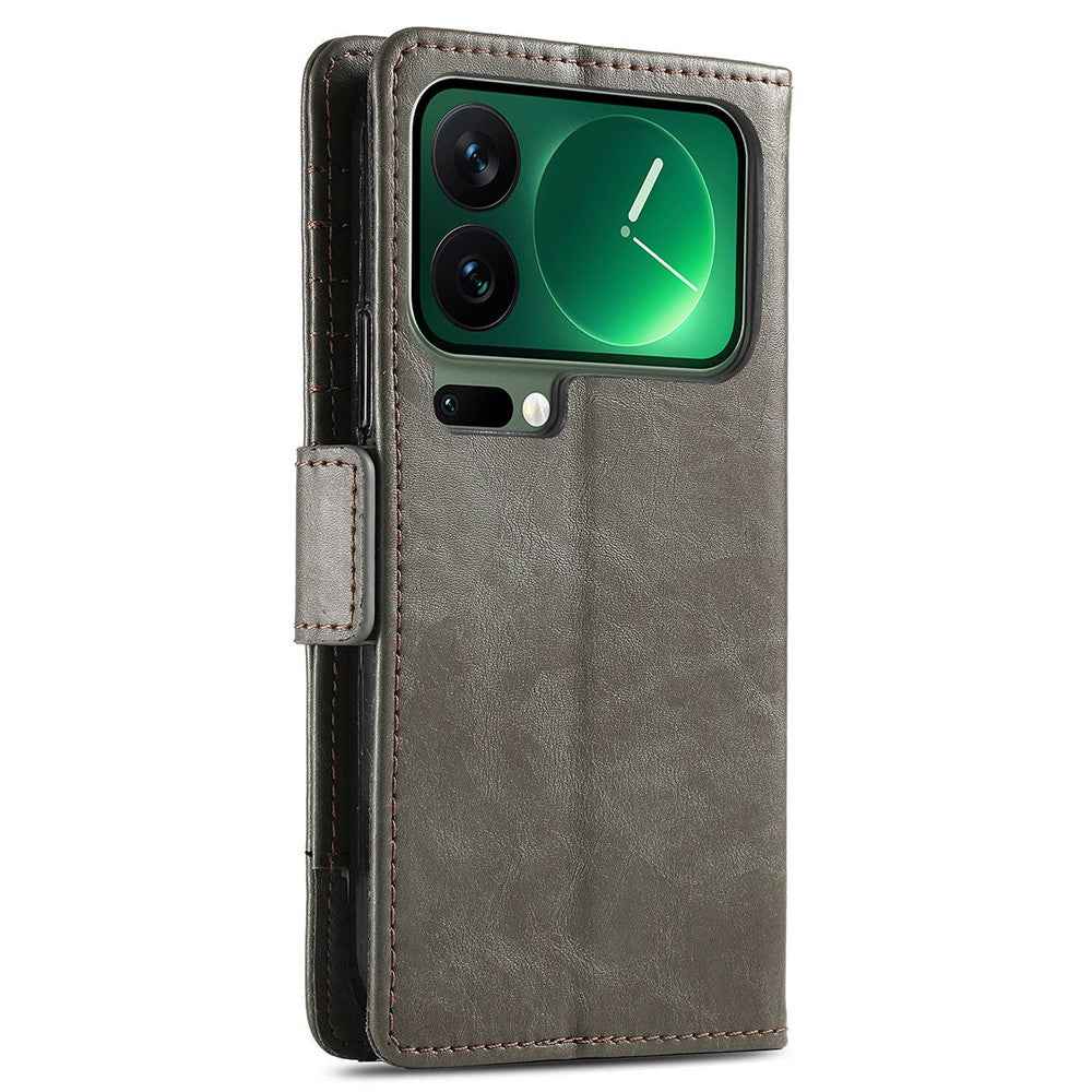 CASENEO For Xiaomi 17 Pro Phone Case PU Leather Cover Stand with RFID Blocking Wallet - Grey