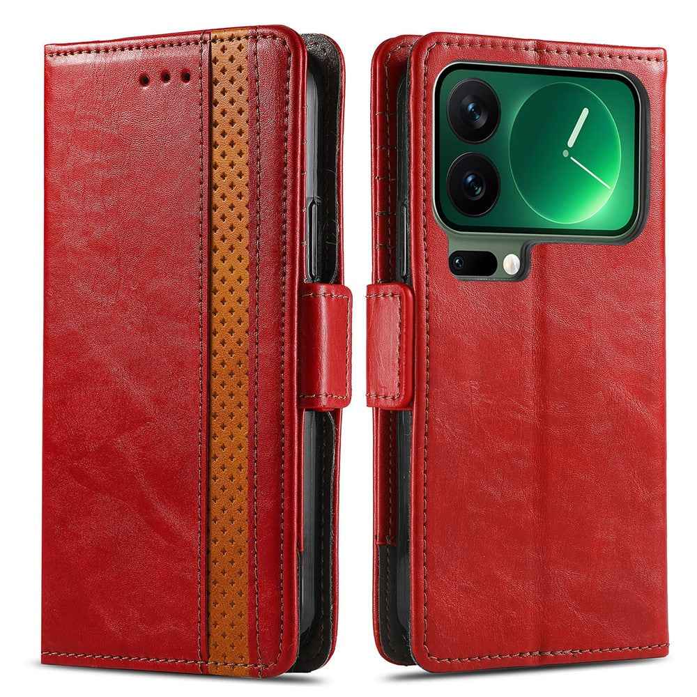 CASENEO For Xiaomi 17 Pro Phone Case PU Leather Cover Stand with RFID Blocking Wallet - Red