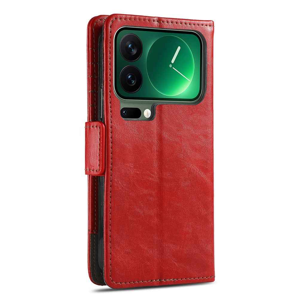 CASENEO For Xiaomi 17 Pro Phone Case PU Leather Cover Stand with RFID Blocking Wallet - Red