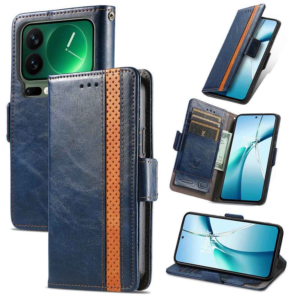 CASENEO For Xiaomi 17 Pro Phone Case PU Leather Cover Stand with RFID Blocking Wallet - Dark Blue