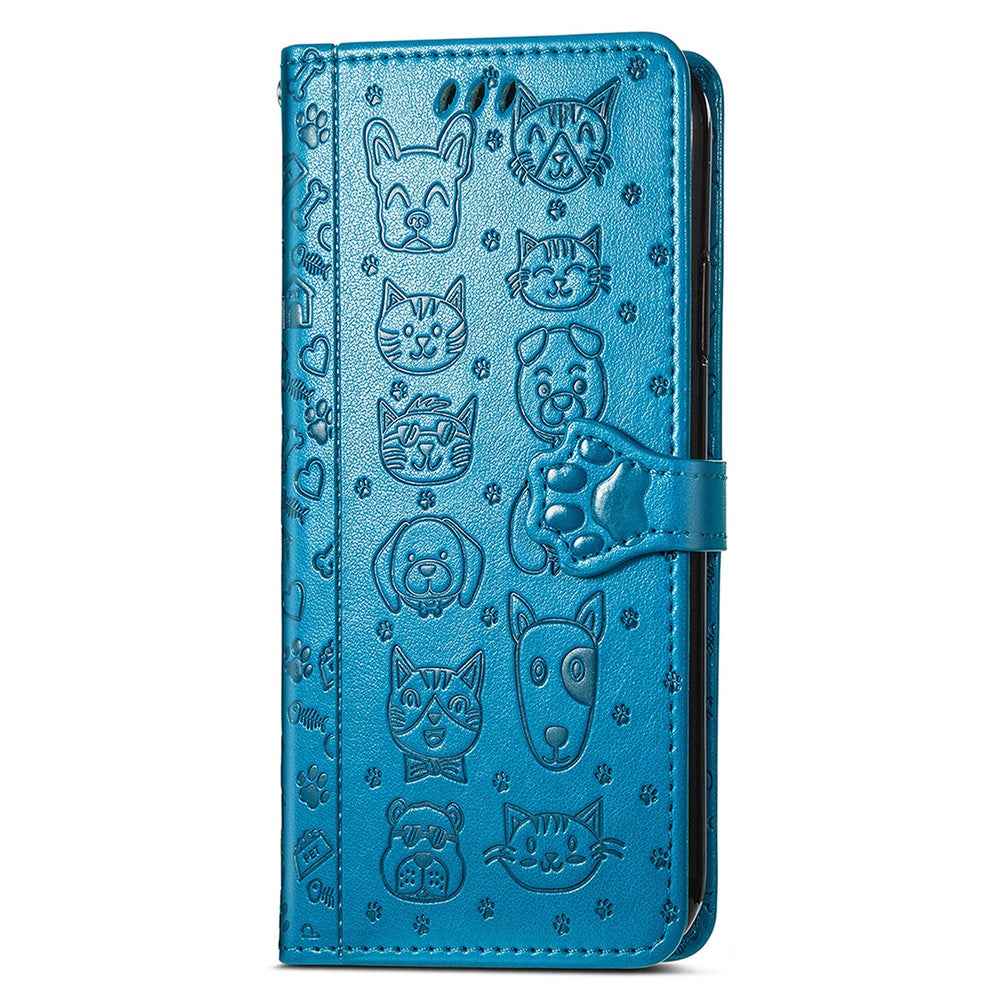 For Xiaomi 17 Pro Case Flip Wallet Leather Phone Cover with Cute Cat Dog Pattern - Blue