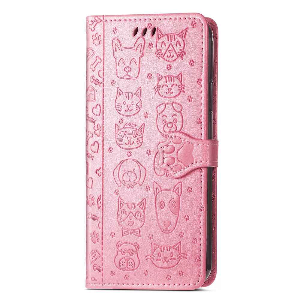 For Xiaomi 17 Pro Case Flip Wallet Leather Phone Cover with Cute Cat Dog Pattern - Pink