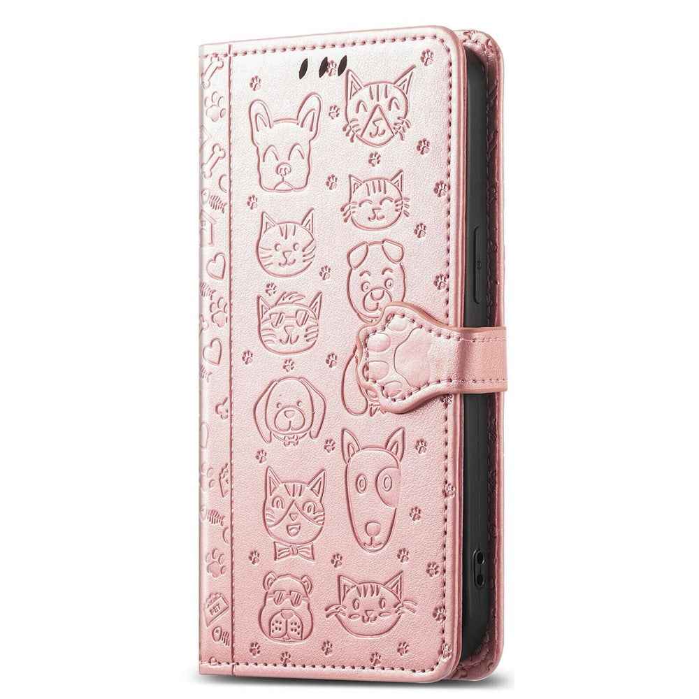 For Xiaomi 17 Pro Case Flip Wallet Leather Phone Cover with Cute Cat Dog Pattern - Rose Gold