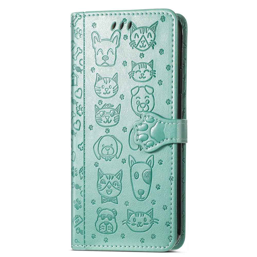 For Xiaomi 17 Pro Case Flip Wallet Leather Phone Cover with Cute Cat Dog Pattern - Green