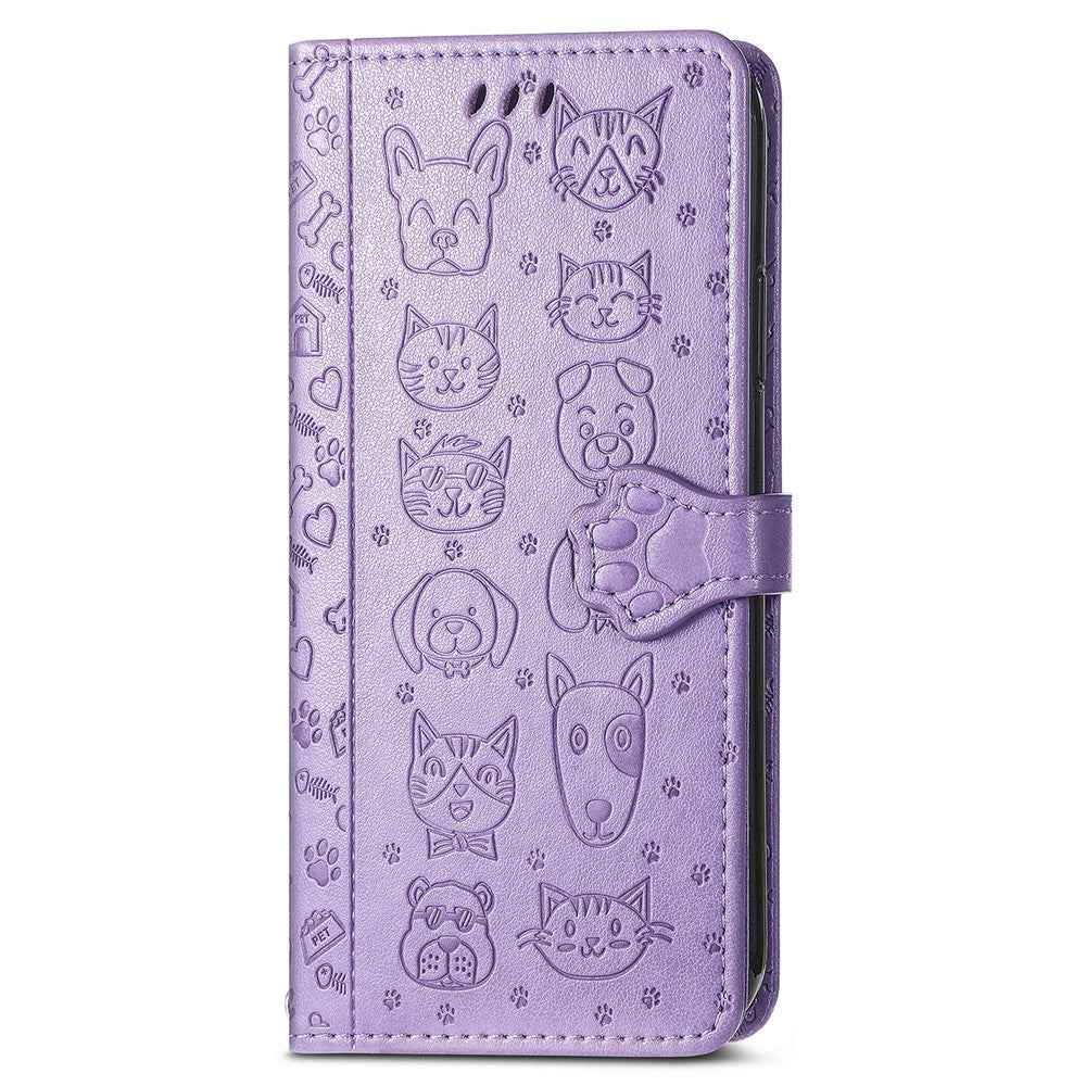 For Xiaomi 17 Pro Case Flip Wallet Leather Phone Cover with Cute Cat Dog Pattern - Light Purple