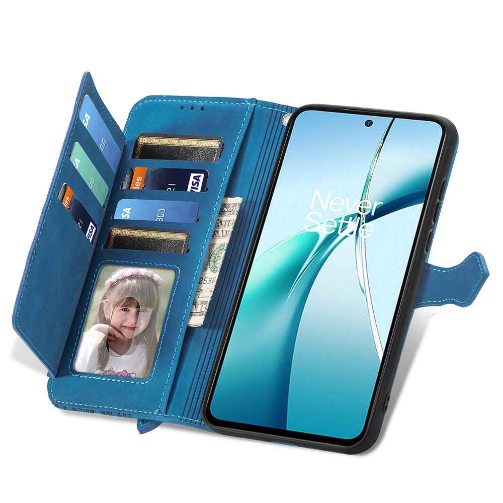 For Xiaomi 17 Pro Zipper Wallet Case with Strap Flower Imprint PU Leather Phone Cover - Blue