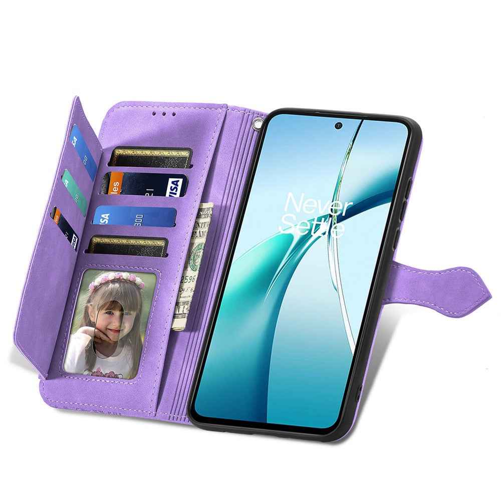 For Xiaomi 17 Pro Zipper Wallet Case with Strap Flower Imprint PU Leather Phone Cover - Light Purple