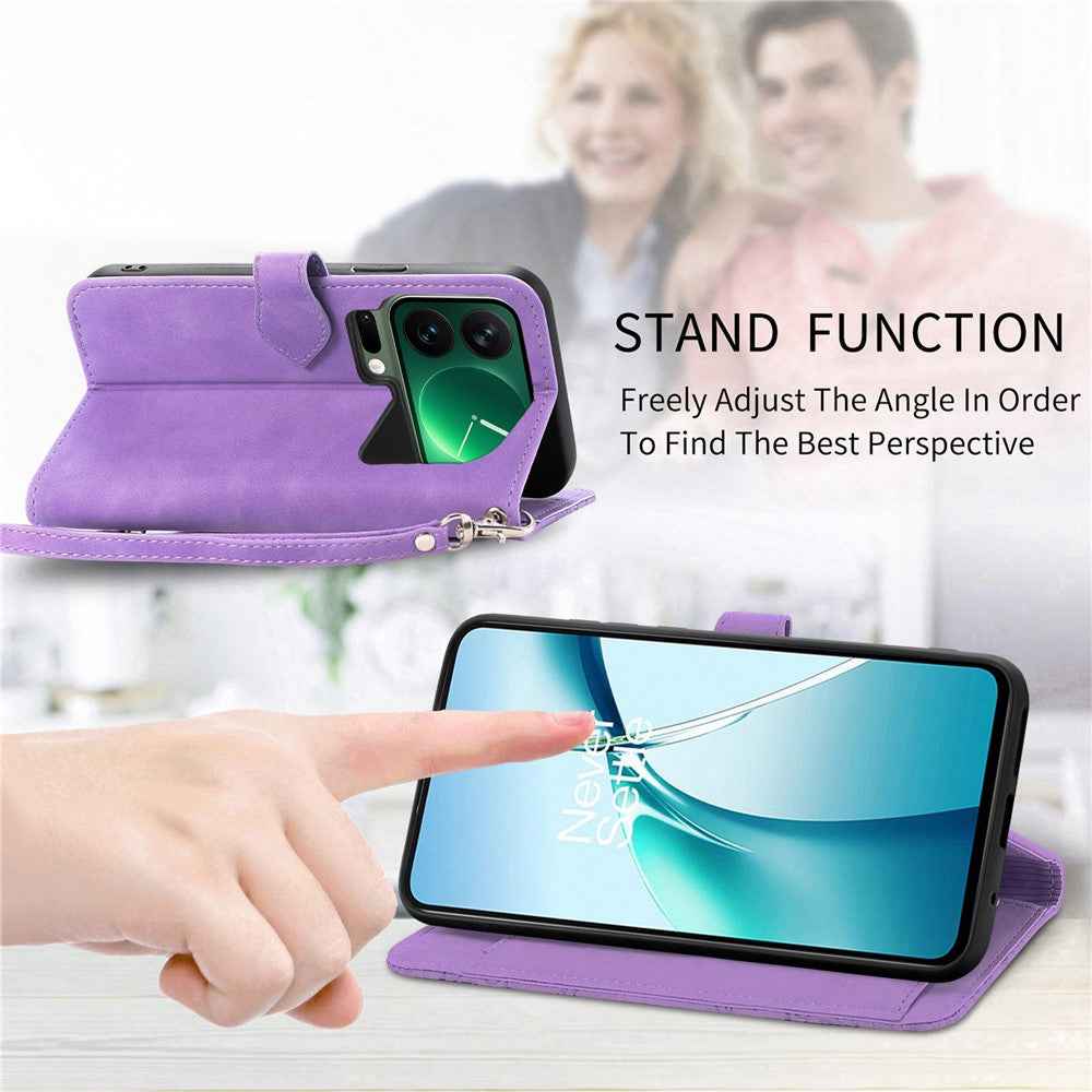 For Xiaomi 17 Pro Zipper Wallet Case with Strap Flower Imprint PU Leather Phone Cover - Light Purple