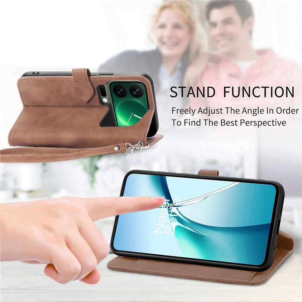 For Xiaomi 17 Pro Zipper Wallet Case with Strap Flower Imprint PU Leather Phone Cover - Brown
