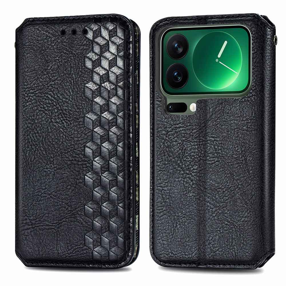 For Xiaomi 17 Pro Case Rhombus Imprint PU Leather Wallet Phone Cover - Black