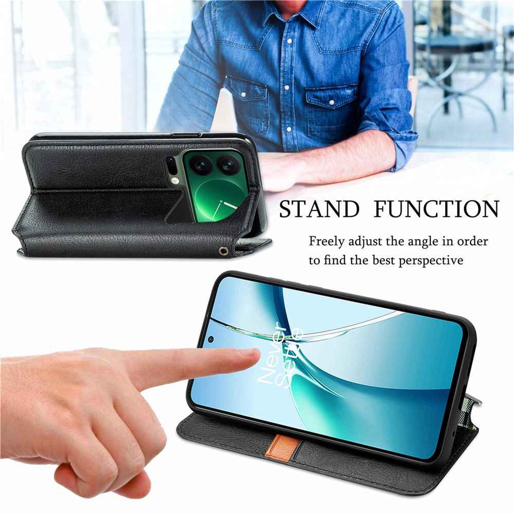 For Xiaomi 17 Pro Case Rhombus Imprint PU Leather Wallet Phone Cover - Black