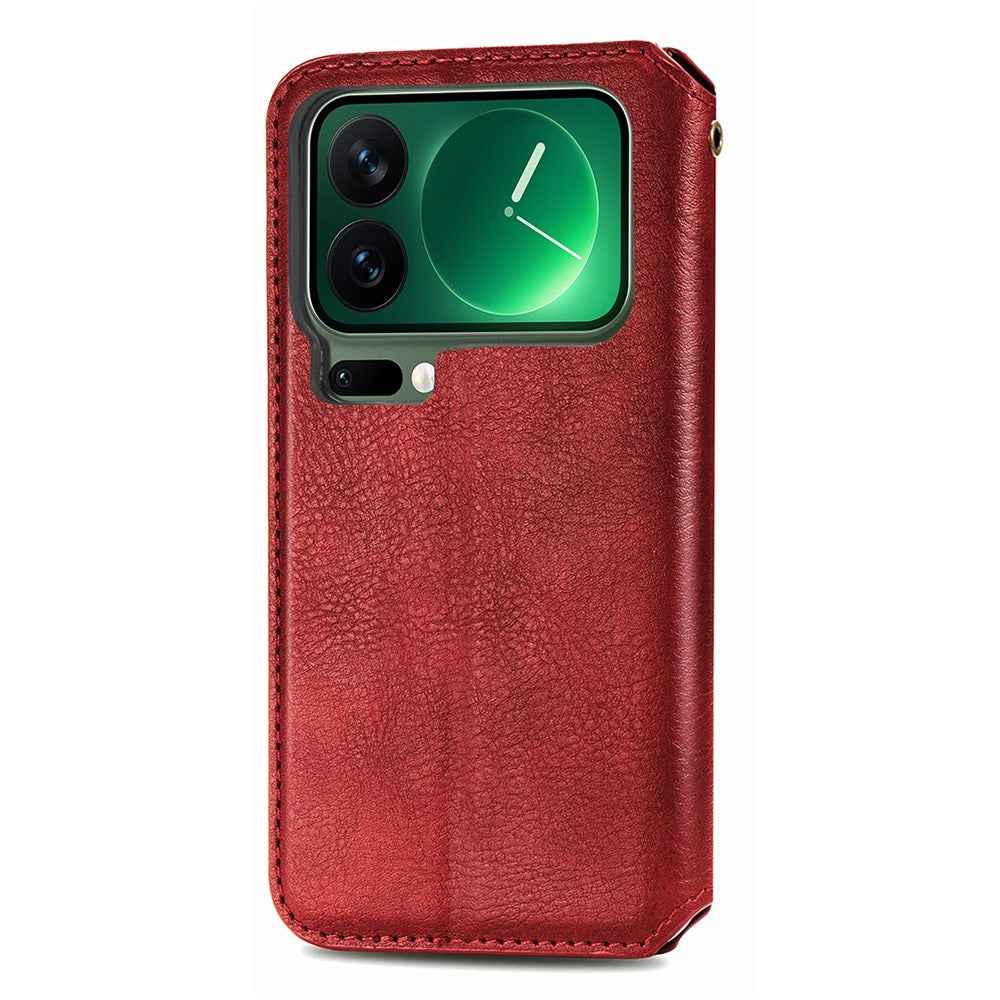 For Xiaomi 17 Pro Case Rhombus Imprint PU Leather Wallet Phone Cover - Red