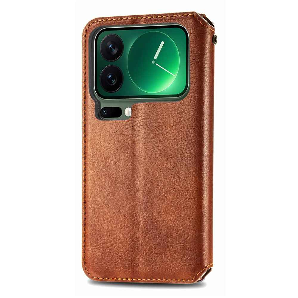 For Xiaomi 17 Pro Case Rhombus Imprint PU Leather Wallet Phone Cover - Brown