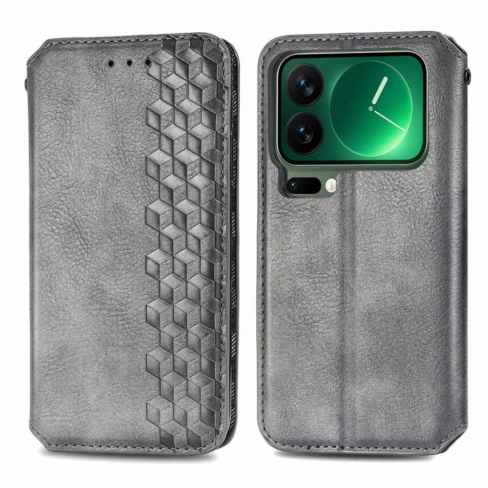 For Xiaomi 17 Pro Case Rhombus Imprint PU Leather Wallet Phone Cover - Grey