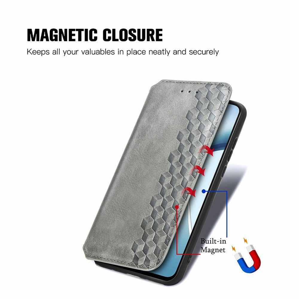 For Xiaomi 17 Pro Case Rhombus Imprint PU Leather Wallet Phone Cover - Grey