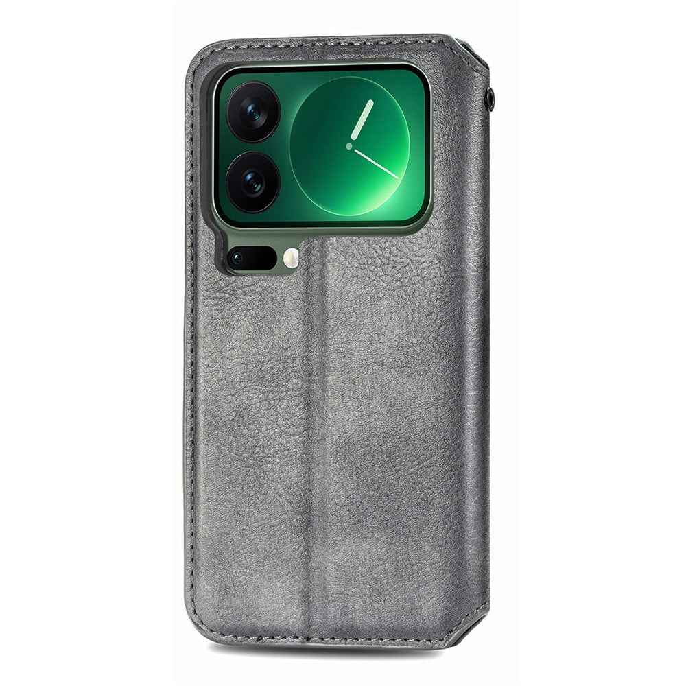 For Xiaomi 17 Pro Case Rhombus Imprint PU Leather Wallet Phone Cover - Grey