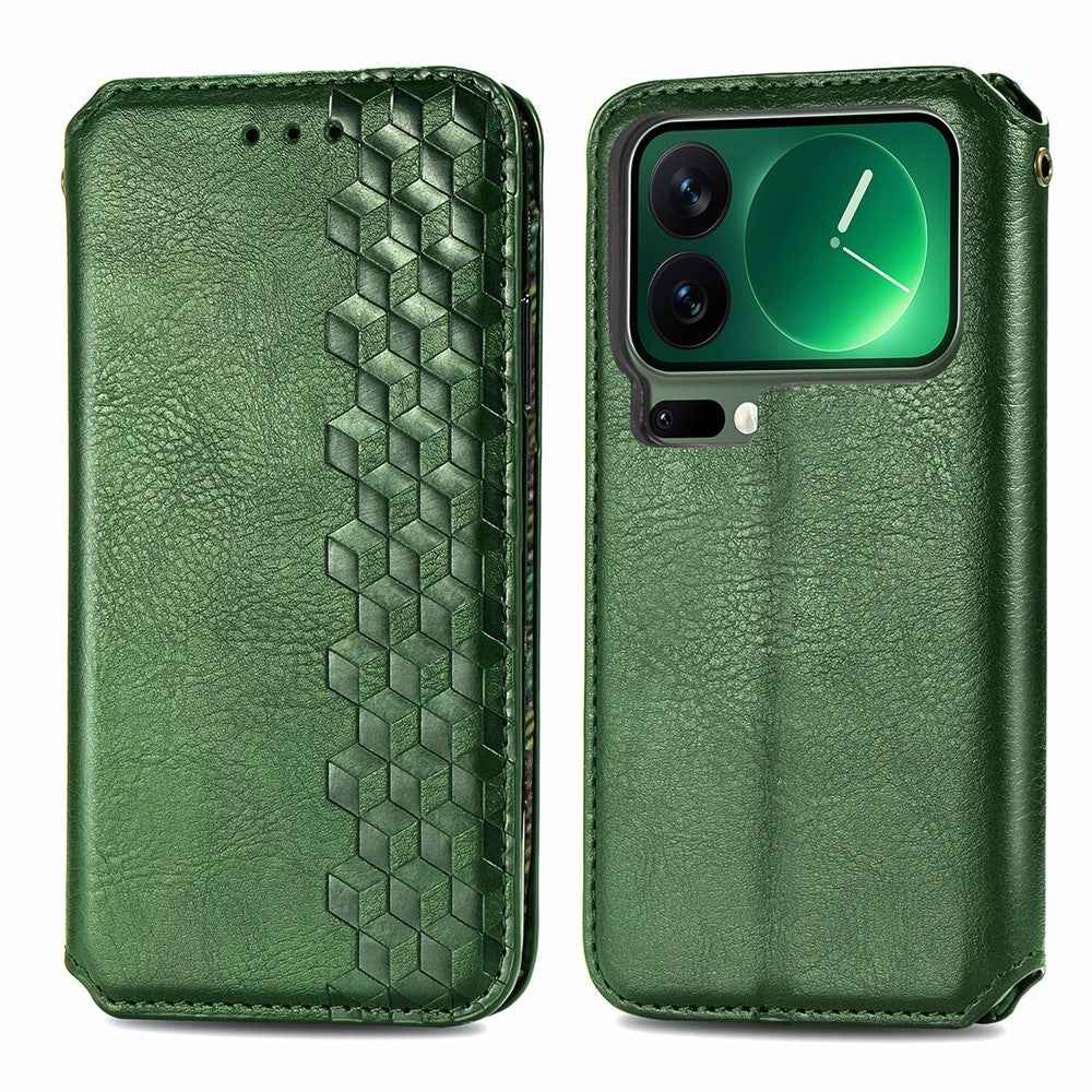 For Xiaomi 17 Pro Case Rhombus Imprint PU Leather Wallet Phone Cover - Green