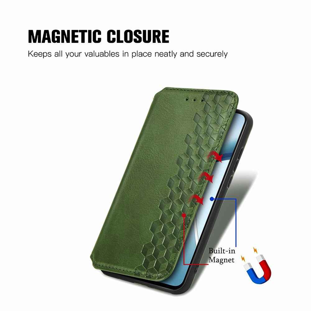 For Xiaomi 17 Pro Case Rhombus Imprint PU Leather Wallet Phone Cover - Green