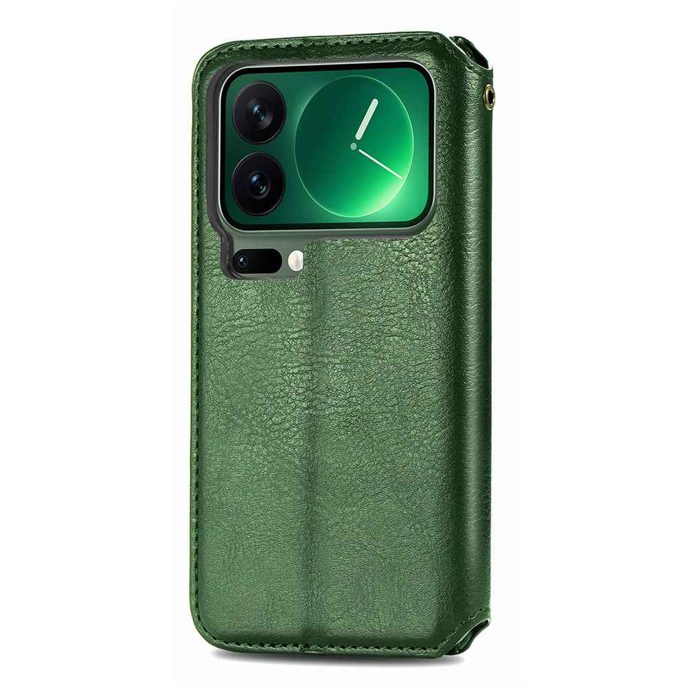For Xiaomi 17 Pro Case Rhombus Imprint PU Leather Wallet Phone Cover - Green