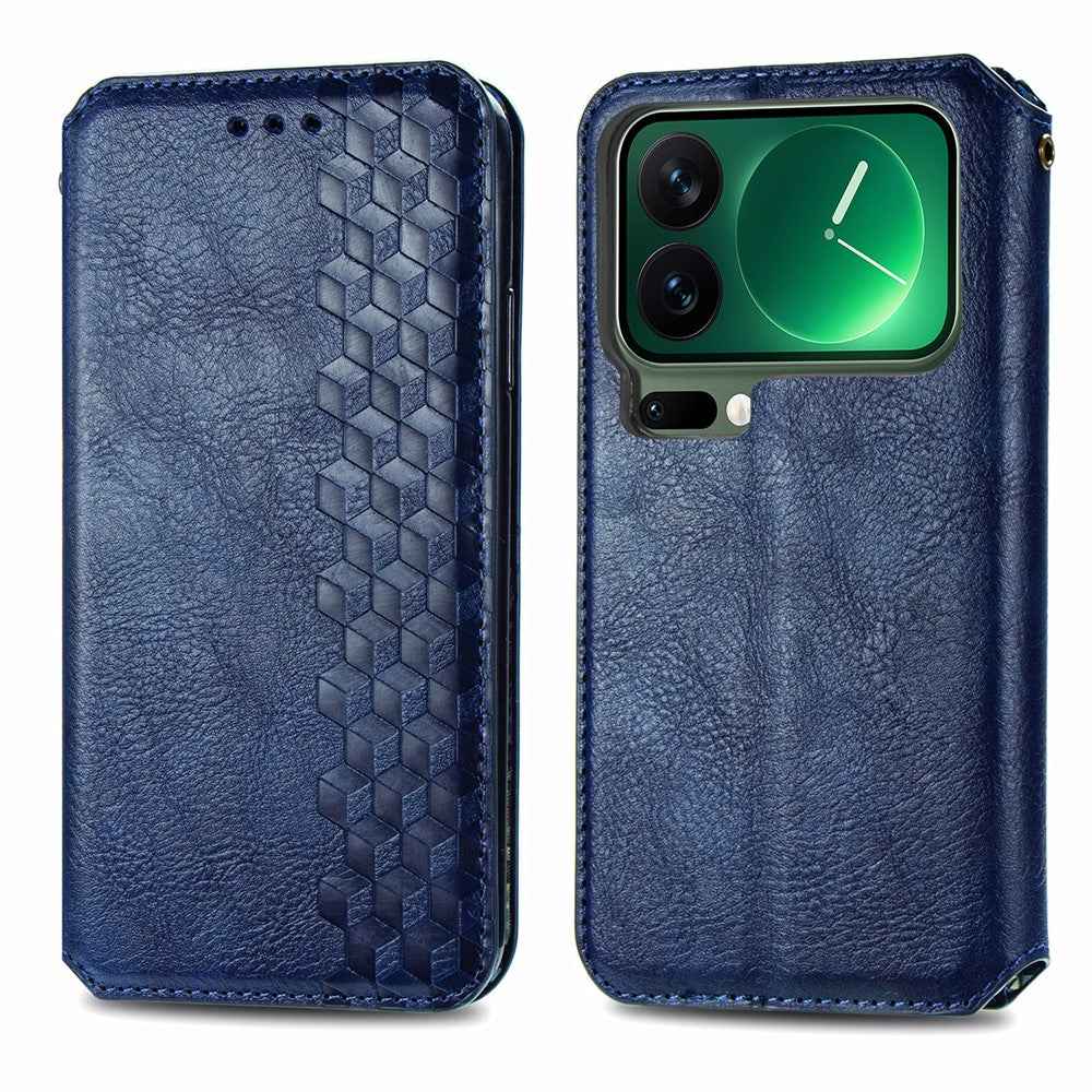 For Xiaomi 17 Pro Case Rhombus Imprint PU Leather Wallet Phone Cover - Blue
