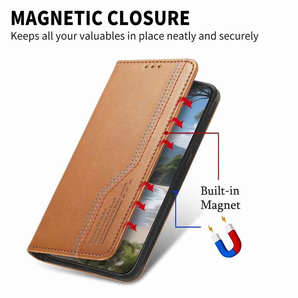 For Xiaomi 17 Pro Case Wallet Tri-Color Stitching Leather Phone Cover with Elastic Wristband - Brown
