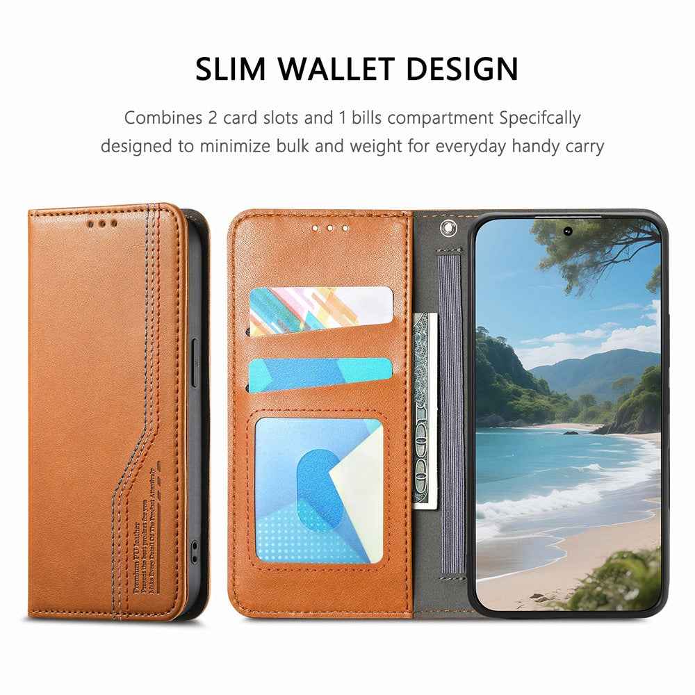 For Xiaomi 17 Pro Case Wallet Tri-Color Stitching Leather Phone Cover with Elastic Wristband - Brown