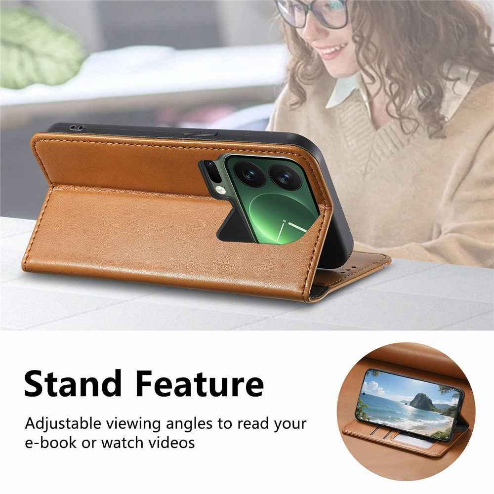 For Xiaomi 17 Pro Case Wallet Tri-Color Stitching Leather Phone Cover with Elastic Wristband - Brown