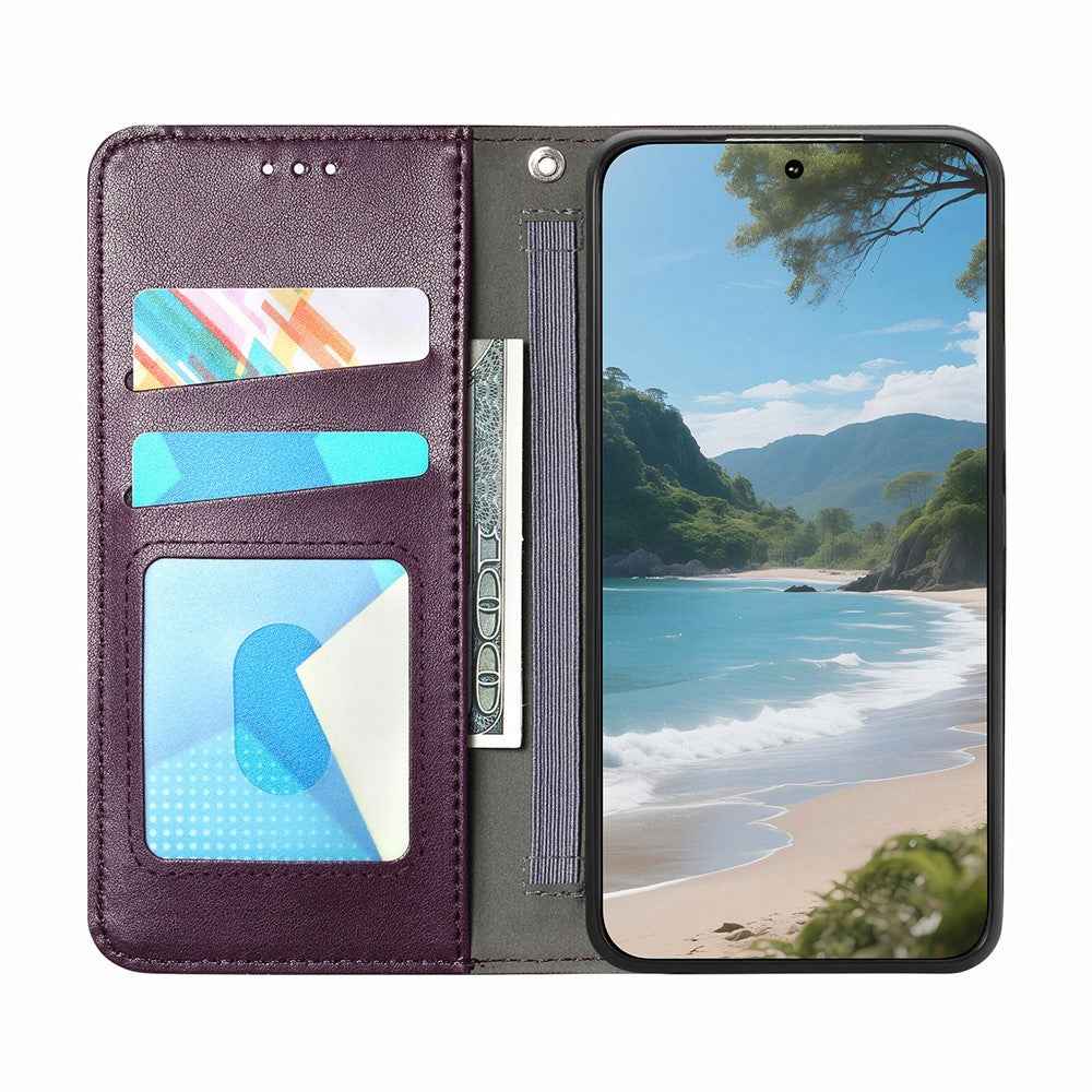 For Xiaomi 17 Pro Case Wallet Tri-Color Stitching Leather Phone Cover with Elastic Wristband - Purple
