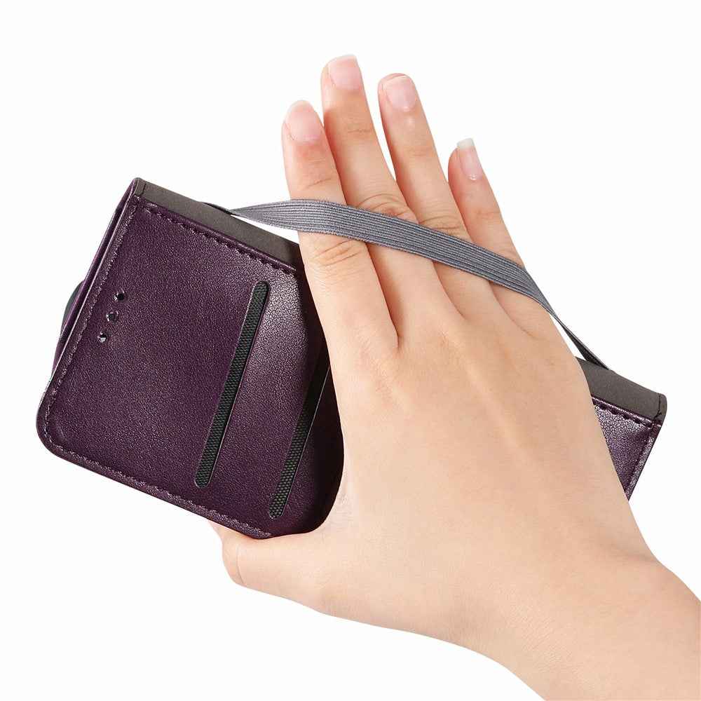 For Xiaomi 17 Pro Case Wallet Tri-Color Stitching Leather Phone Cover with Elastic Wristband - Purple