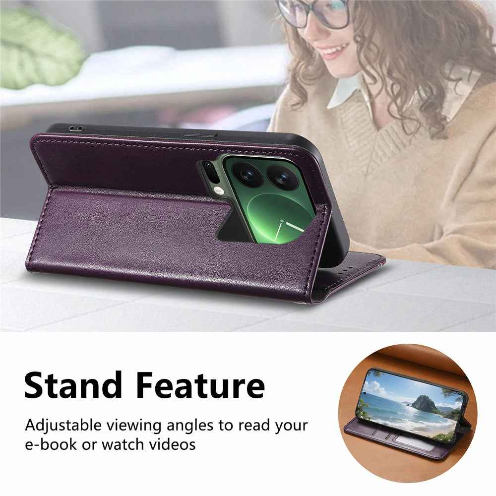 For Xiaomi 17 Pro Case Wallet Tri-Color Stitching Leather Phone Cover with Elastic Wristband - Purple