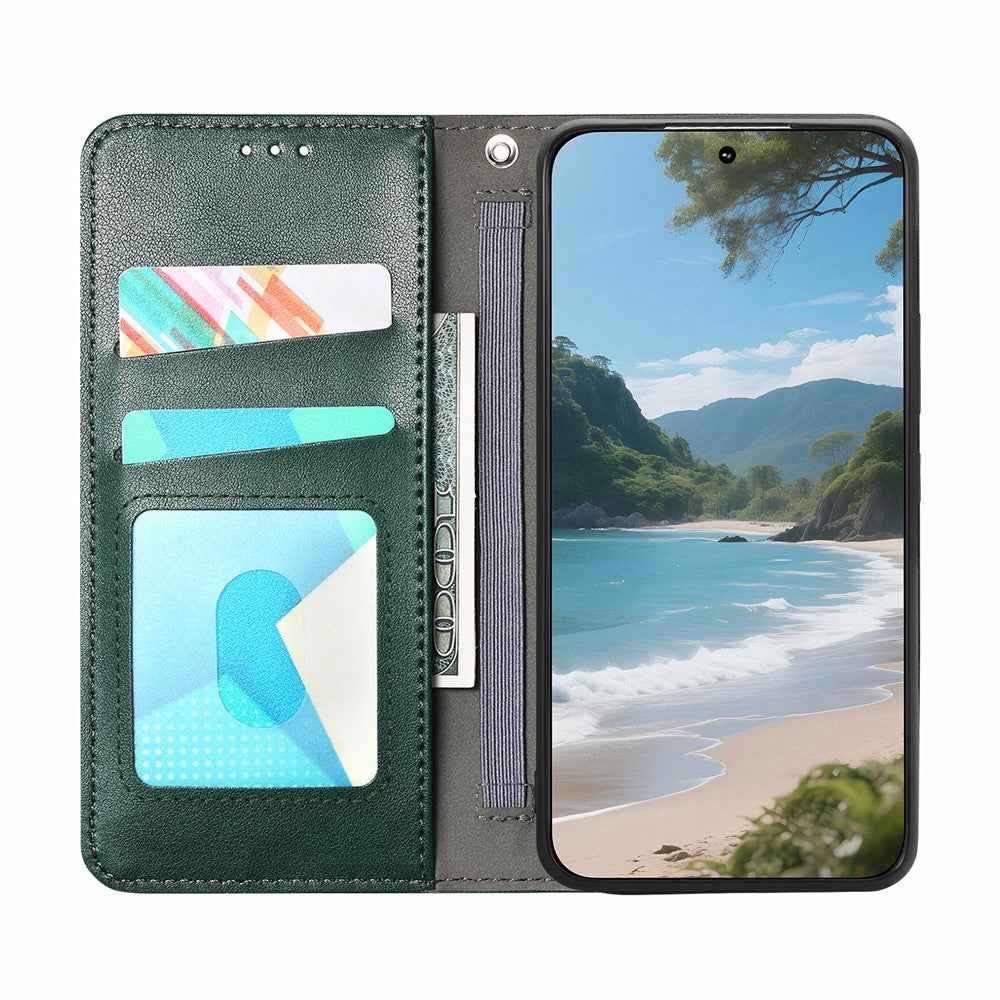 For Xiaomi 17 Pro Case Wallet Tri-Color Stitching Leather Phone Cover with Elastic Wristband - Green