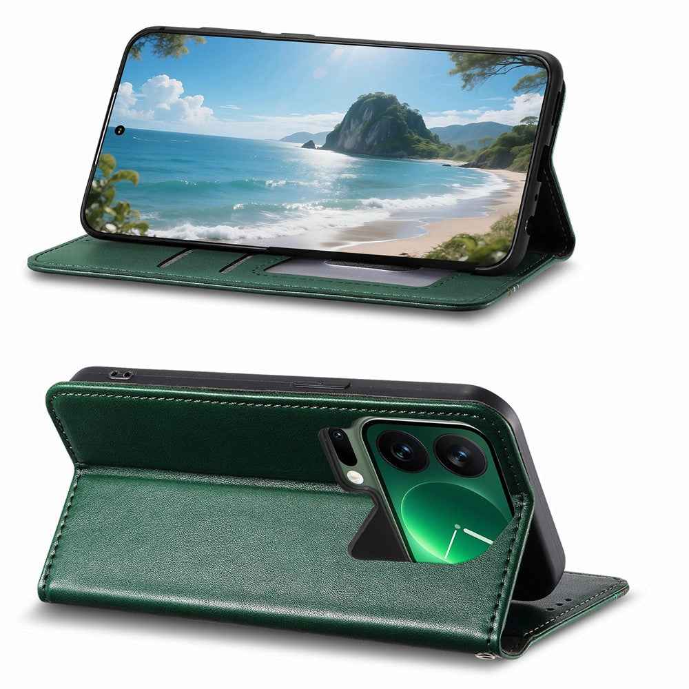 For Xiaomi 17 Pro Case Wallet Tri-Color Stitching Leather Phone Cover with Elastic Wristband - Green