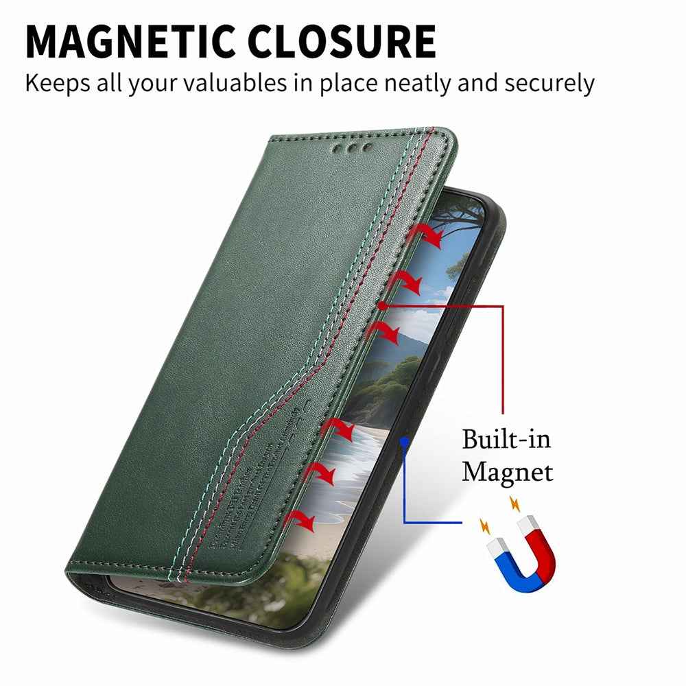 For Xiaomi 17 Pro Case Wallet Tri-Color Stitching Leather Phone Cover with Elastic Wristband - Green